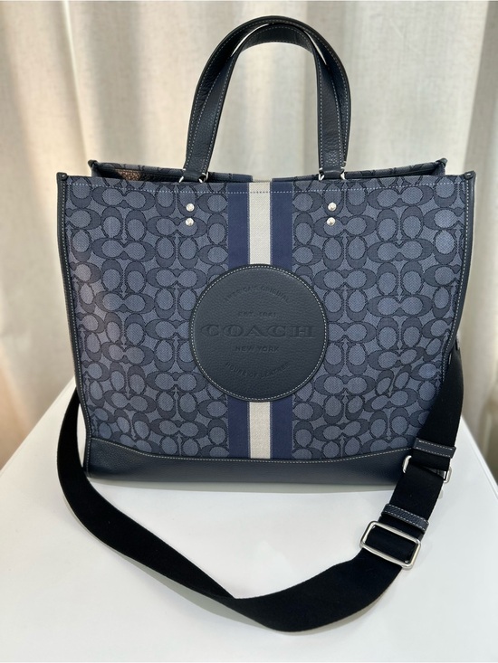 Coach Handbags - Coach Navy and Gray Signature Canvas Tote with Center Stripe